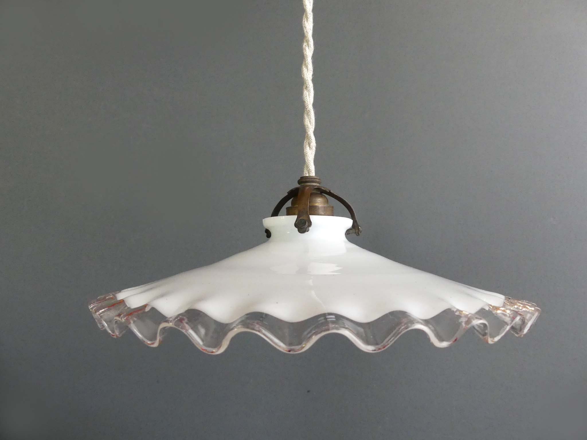 Antique ceiling light glass white milk glass ruffled retro Etsy