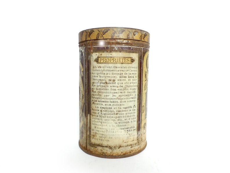 Cocoa 1900 French tin box box advertising d/'Aiguebelle chocolate vintage bottle collection rustic country kitchen Decor