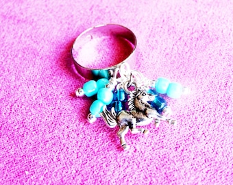Southwestern/Tribal/Gypsy Cowgirl Glass Bead & Horse Charm Cha Cha Ring
