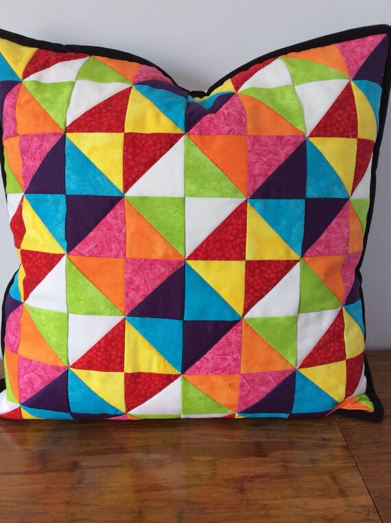 Items similar to REDUCED HandMADE patchwork cushion cover. Quilted Multicoloured patchwork