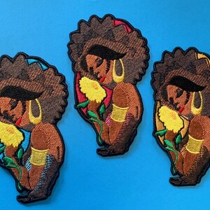 Afro Lady and Flower Patch-Iron On