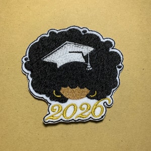 Graduation Cap-Afro Girl-2026-Iron On Patch-3 Inch