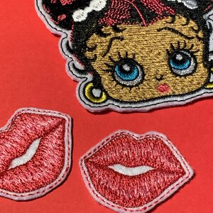 Betty Boop Afro Puffs and Lips Patches-Iron on-Embroidered