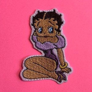 Betty Boop Sitting-Embroidered-Iron On Patch-Purple