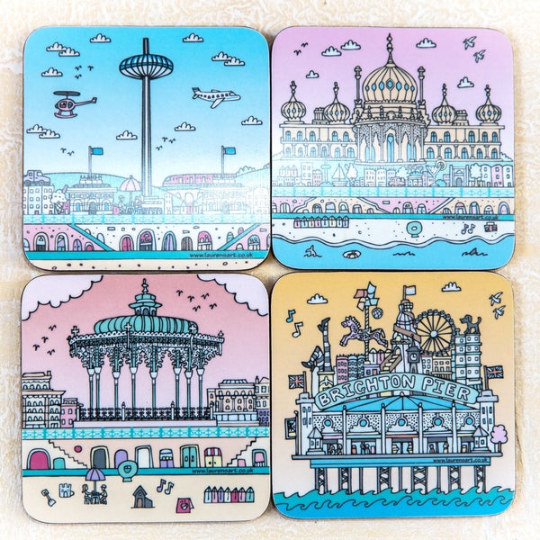 Brighton art coasters pack, landmarks drinks mats