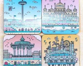 Brighton art coasters pack, landmarks drinks mats