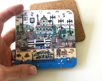 Worthing art drinks coaster, Worthing landmarks drinks mat