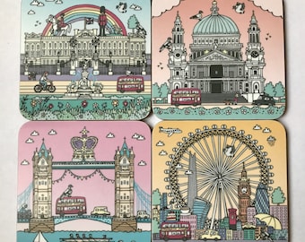 London Landmarks coaster set, cityscape table mats