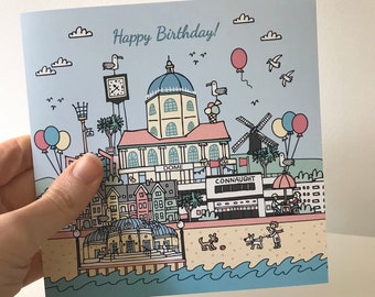 Worthing Illustrated landmarks Birthday Card