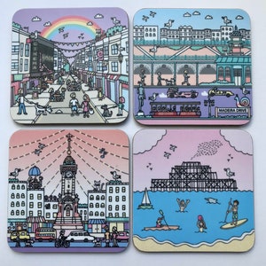Brighton coasters 4 pack, illustrated landmarks drinks mats