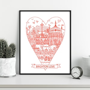 Red Brighton Love artwork, A4 Brighton lovers screen print
