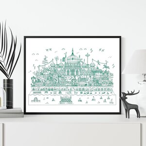 Brighton cityscape screen print emerald green, A3 landmarks artwork