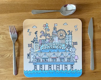 Tovagliette colorate raffiguranti il molo del palazzo di Brighton, confezione da 4 tovagliette