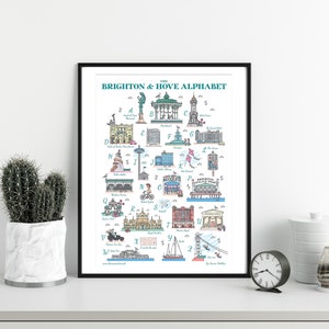 Brighton alphabet print A3, sussex landmarks abc artwork