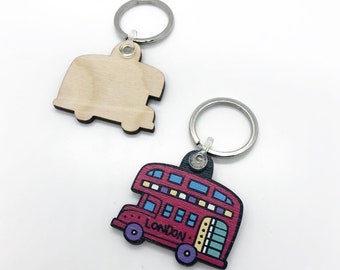 Wooden London bus keyring, London souvenir