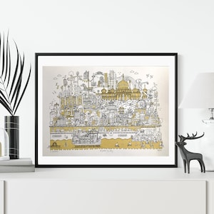 Brighton lovers artwork, Brighton landmarks screen print gold