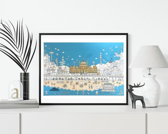 Brighton summer screen print, A2 cityscape artwork