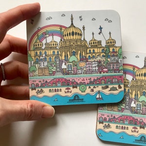 Brighton and Hove drinks coasters, illustrated landmark drinks mats
