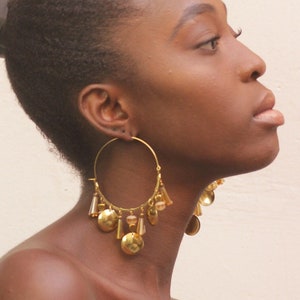 Large statement hoops with czech crystals decoration. Boho hoops earrings.