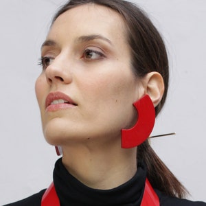 Red geometric earrings, Minimalist earrings, Statement geometric earrings, Large geometric earrings, Geometric Jewelry, Summer Earrings