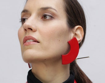 Red geometric earrings, Minimalist earrings, Statement geometric earrings, Large geometric earrings, Geometric Jewelry, Summer Earrings