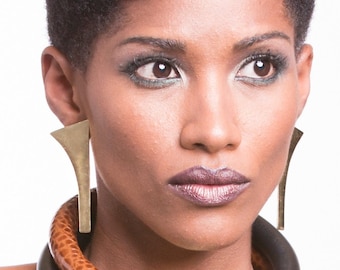 Avant garde statement earrings, Long modern bar earrings