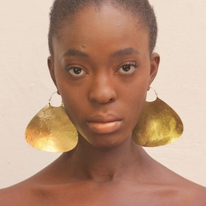 XL Brass African Hoop Earrings: Geometric Statement Jewelry