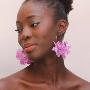 Flower Brass Hoop Earrings: Beaded Fabric Floral Statement Earrings