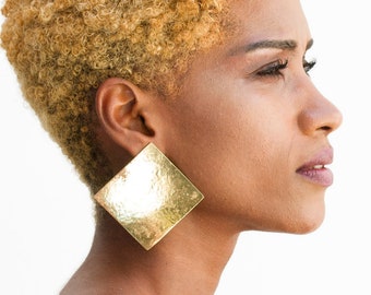 Large geometric statement earrings for elegant look, Fierce geometric rectangular stud earrings, Bold and modern clip on statement earrings
