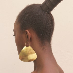 XL Brass Hoop Earrings: African Geometric Statement Jewelry