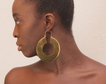 Oversized Brass Hoop Earrings: African Tribal Jewelry