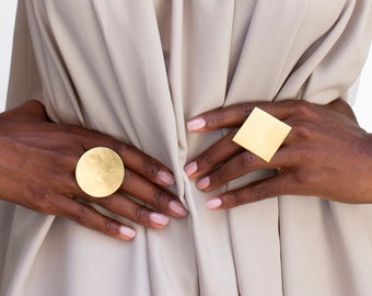 Statement geometrische klobige Ring, zwei große Cocktail-Ring, mutiger Ring für Frauen