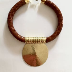 Handmade Brass & Leather Statement Necklace: African Tribal Choker