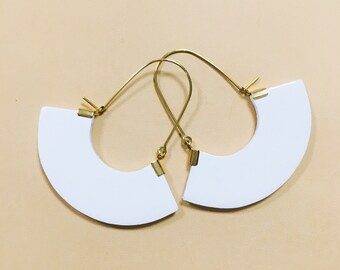 White crescent earrings, Lightweight earrings, Daily earrings.