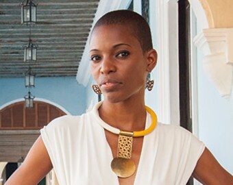 Handmade Brass & Nappa Leather Tribal Necklace: Avantgarde Statement Jewelry