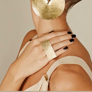 Chunky two fingers ring for women, Statement ring in brass