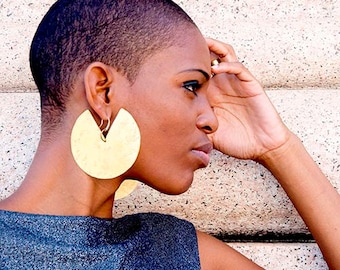 Statement earrings for women. African brass jewelry, Summer bold earrings