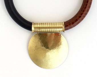 Handmade Brass & Leather Choker Necklace: African Tribal Jewelry