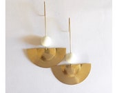 Dangle drop earrings, Large statement earrings, Dangle brass earrings with white beads, Festival earrings, Boho earrings, Gift for her.