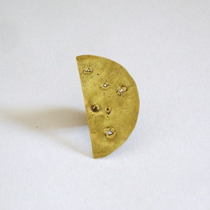 Brass Half Moon Cocktail Ring: Adjustable Boho Statement Ring