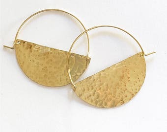 Brass earrings, Boho earring, Daily hoops earrings, lightweight earring, Hippie earrings, handmade earring, hammered brass earrings