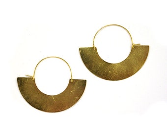 Brass Half Moon Hoop Earrings: Bohemian Tribal Jewelry