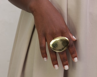Big statement ring for women, Large chunky ring in golden brass