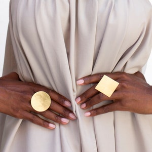 Statement Brass Cocktail Ring: Adjustable Square Design