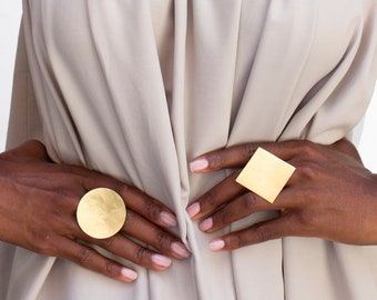 Statement Brass Cocktail Ring: Adjustable Square Design