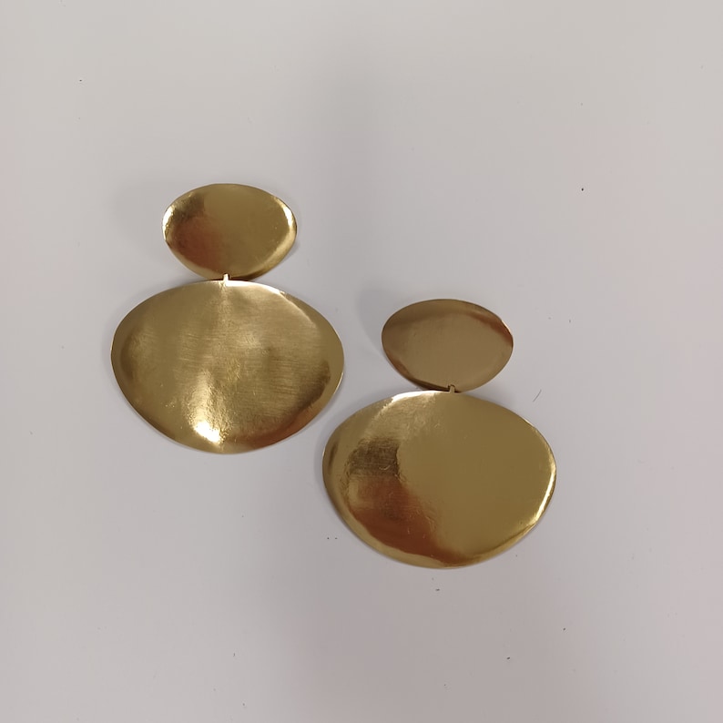 Large statement drop golden earrings, Large disc drop earrings, Bold fashion earrings image 9