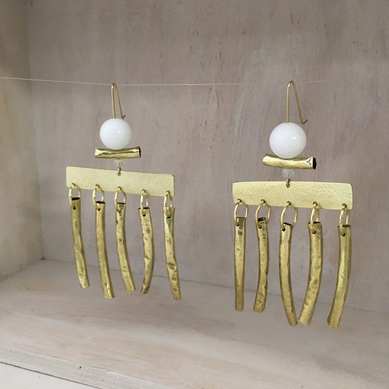 Statement Earrings Bold Drop Brass Earrings Chunky Earrings Etsy