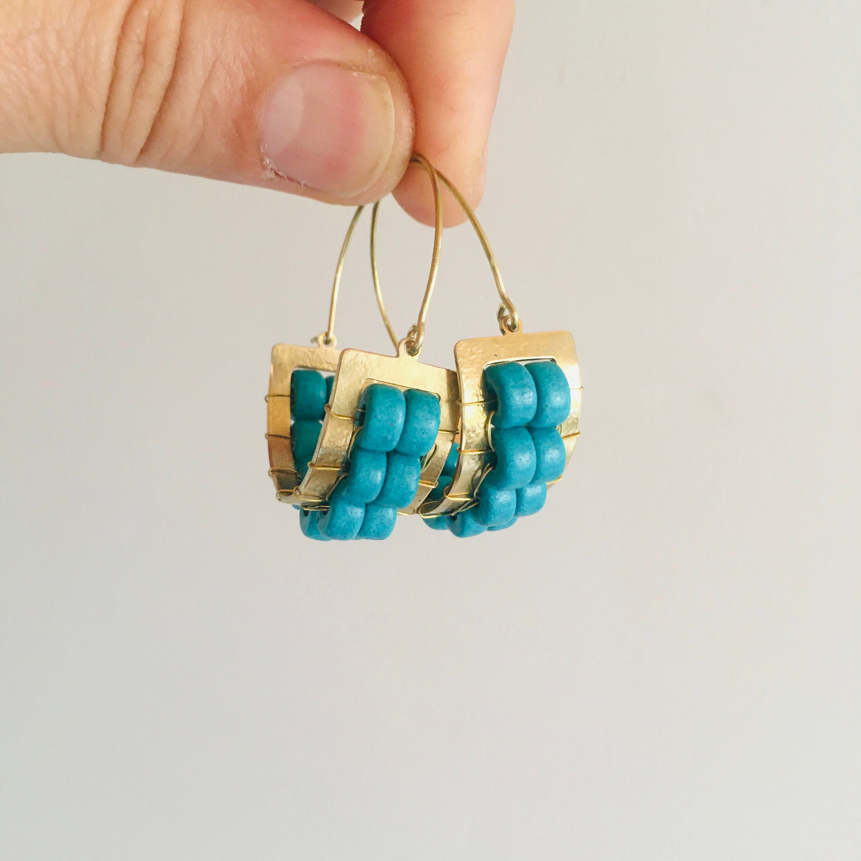 Beaded Hoops Earrings Daily Boho Hoop Earrings Turquoise Etsy