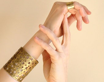 Statement Brass Cuff Bracelet: Tribal Boho Upper Arm Jewelry
