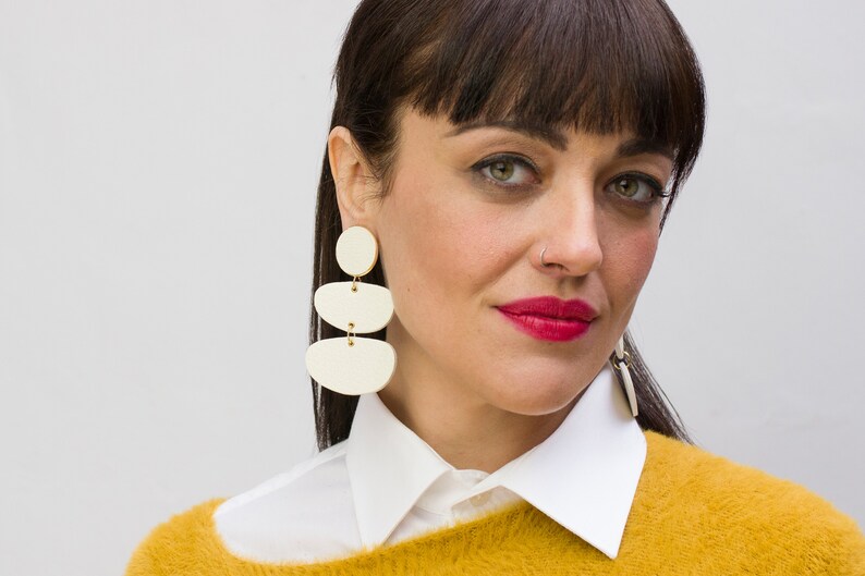 Statement Large Earrings White Bold Earrings Teardrop Etsy